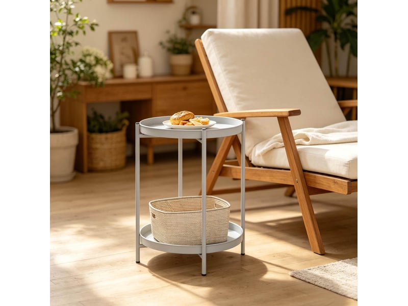  Table d'appoint ronde à 2 plateaux amovibles en métal gris clair, 44x44x53 cm  - Conforama B