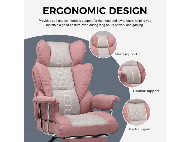  Gtplayer chaise de jeu avec soutien lombaire à ressort, repose-pieds, 180 kg - rose GT205-PK - Conforama C