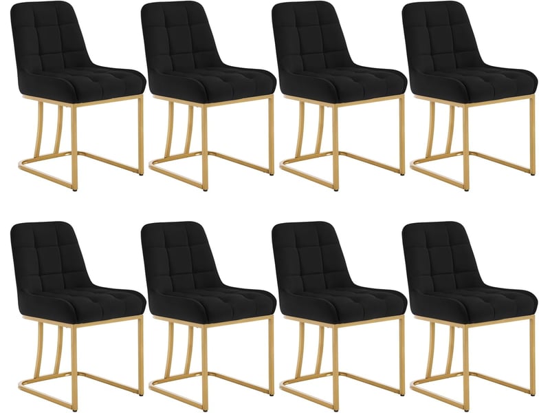  8 x chaises salle à manger en velours, chaise cuisine , chaise coiffeuse , 38 x 39 x 84 cm, noir  - Conforama A