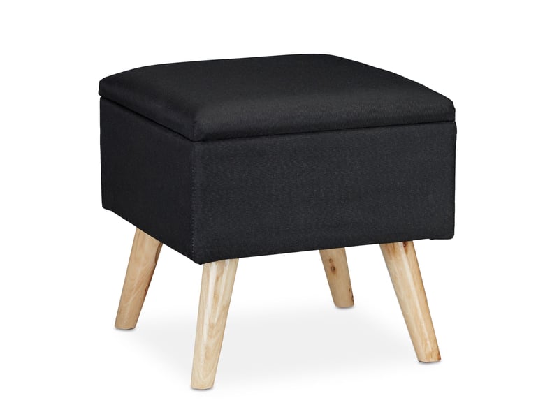  Tabouret de rangement décoratif carré 40 x 40 x 40 cm confort assise esthétique en lin artificiel noir 13_0008756  - Conforama A