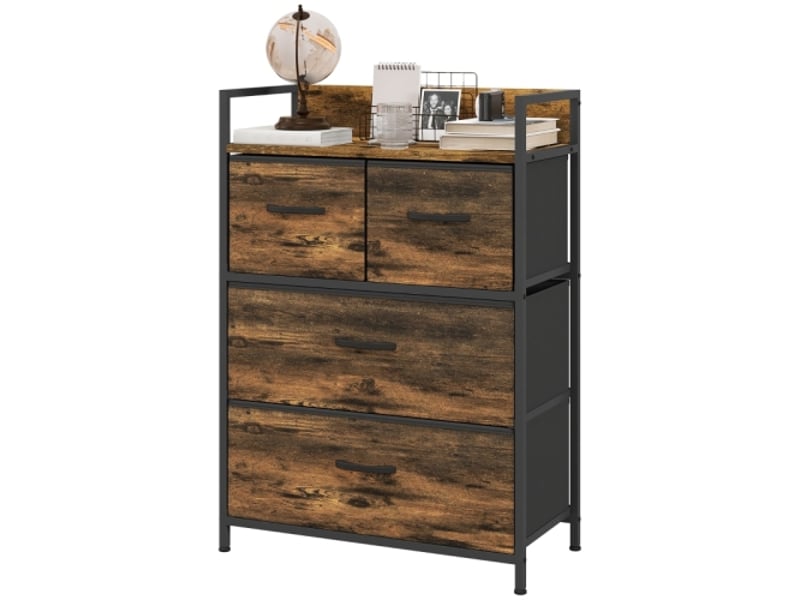  Commode industrielle marron et noire, 4 tiroirs tissu, 60x29x85 cm, rangement moderne  - Conforama A
