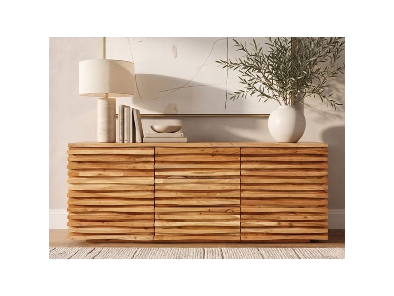  Buffet savana 160 cm en bois massif d'acacia verni – 2 portes, 3 tiroirs et façades sculptées  - Conforama D