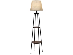 Lampadaire 2 étagères de rangement douille e27 40 w interrupteur à tirette abat-jour tissu 42 x 42 x 166 cm noir marron