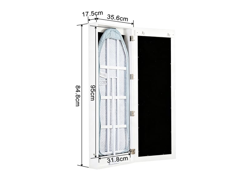  Table à repasser murale avec meuble miroir et rangements mdf blanc 95.5x35.5x9.5 cm T3143P528213 - Conforama C