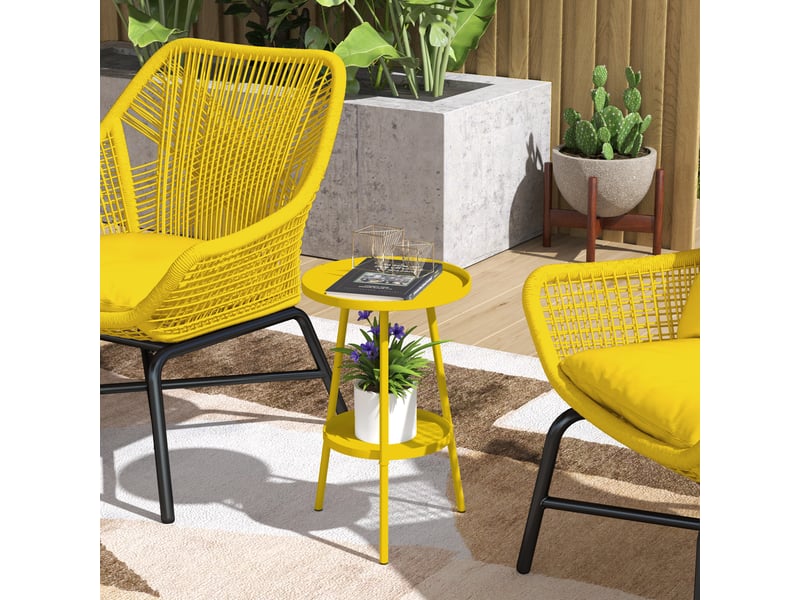 Petite table d'appoint ronde à 2 niveaux table de jardin pour terrasse salon balcon en métal ø 32 x 51 cm jaune - Conforama C