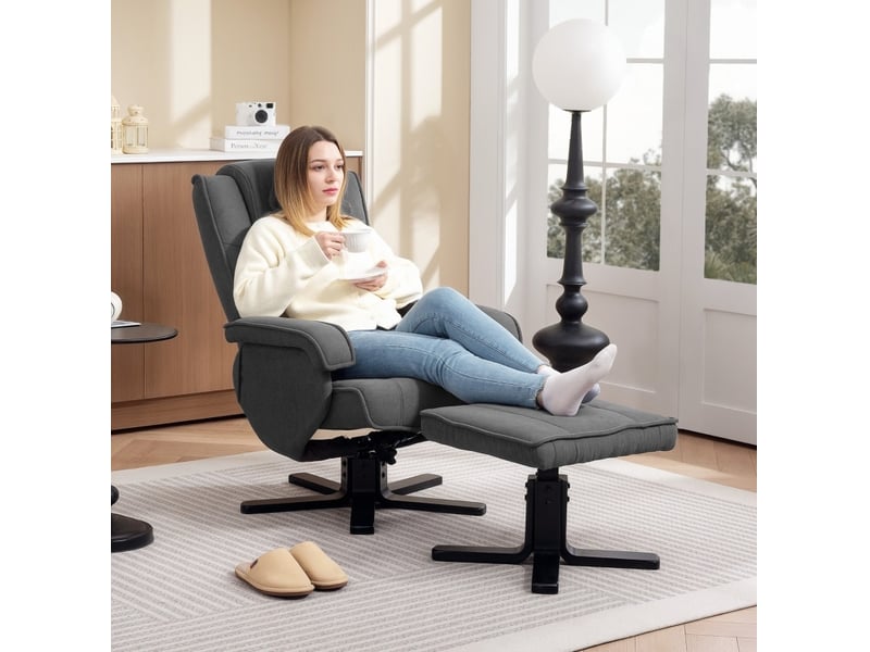  Fauteuil relax pivotant 360° inclinable avec repose-pieds, polyester gris foncé  - Conforama B