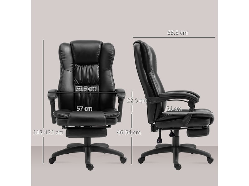  Fauteuil de bureau massant en similicuir noir, chaise ergonomique réglable avec repose-pieds, 6 points de massage pour bureau  - Conforama C