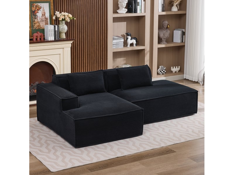  Canapé 2 places ulevr 233 cm avec 2 coussins, assise souple en polyester noir  - Conforama E