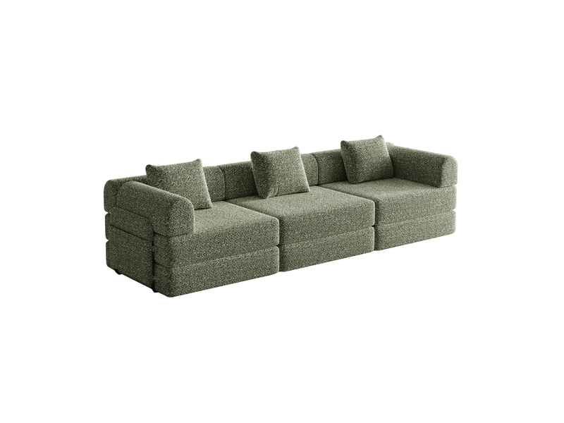 Canapé-lit modulable 2-en-1 en chenille, avec rangement dans les accoudoirs, structure métallique et configuration personnalisable - vert - Conforama A