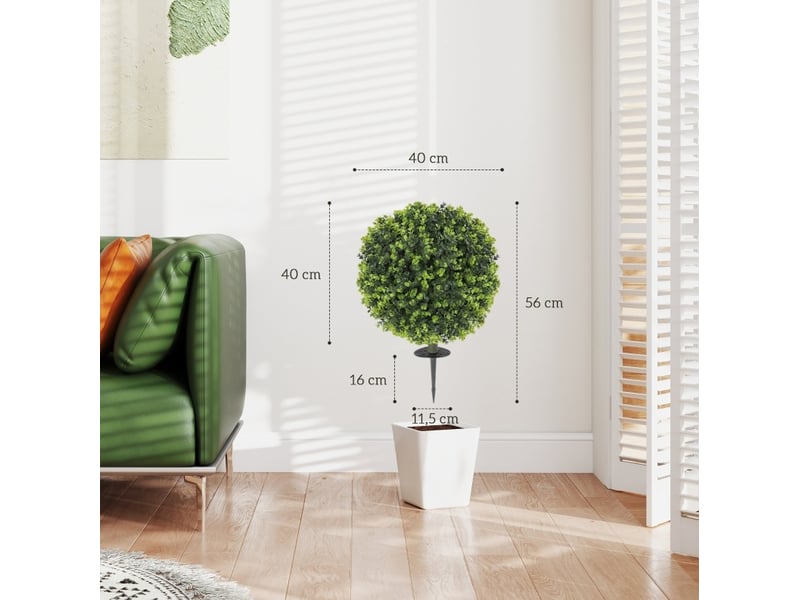 Lot de 2 boules de buis artificielles ø40 x h56 cm – vert – tige à planter, usage intérieur et extérieur - Conforama C