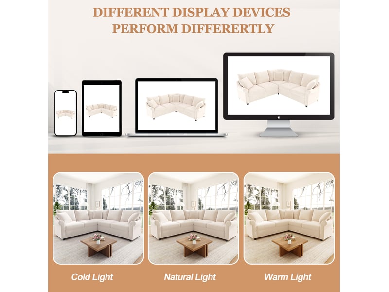  Canapé d'angle tcqpz 5 places 217 x 217 x 83 cm chenille beige  - Conforama E