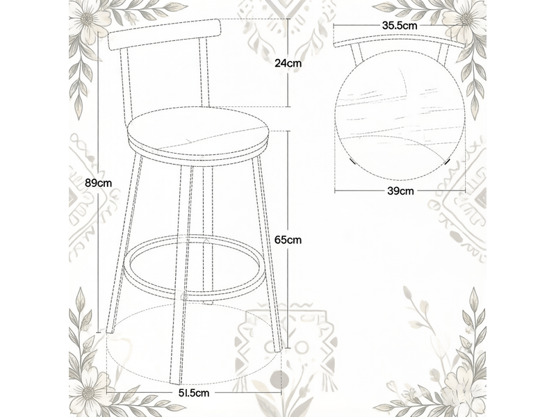  Elvmi tabouret de bar avec dossier tabouret haut industriel assise ronde en mdf structure en métal repose pied circulaire design ergonomique pour îlot de cuisine bar salle à manger café marron rustique hauteur assise 65 cm  - Conforama C