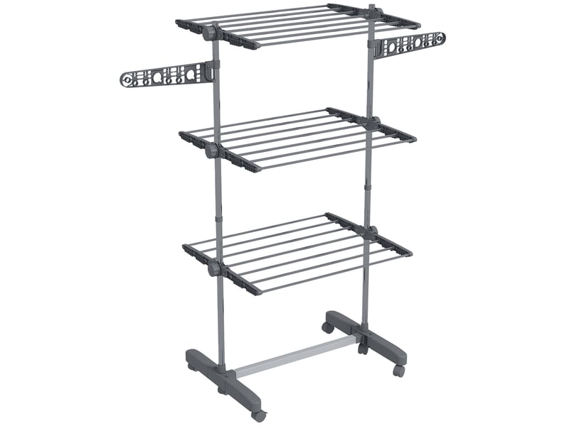  Séchoir à linge tour pliable 142x55x152 cm – gris – 3 niveaux avec roulettes et ailes latérales  - Conforama A