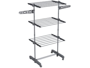 Séchoir à linge tour pliable 142x55x152 cm – gris – 3 niveaux avec roulettes et ailes latérales
