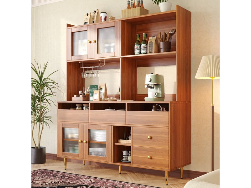  Buffet haut 140x40x170, design moderne avec portes vitrées et rangement buffet salle à manger  - Conforama B