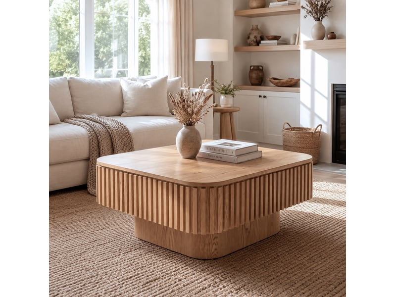 Table basse carrée 75x75x35 cm en mdf coloris bois naturel avec rangement - Conforama E