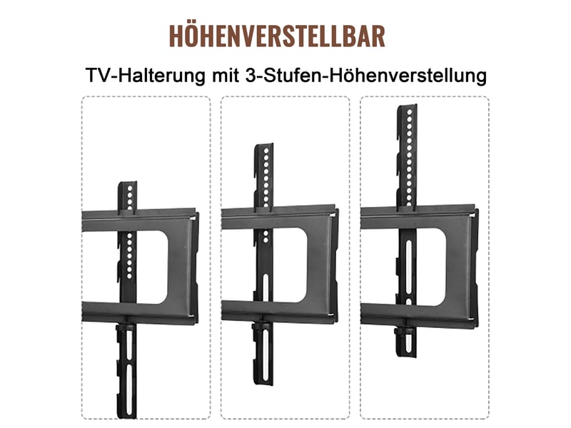  Meuble tv support pivotant réglable en hauteur - lpospi - 3 étagères, passe-câbles, mdf métal brun 116 × 42 × 125 cm  - Conforama E