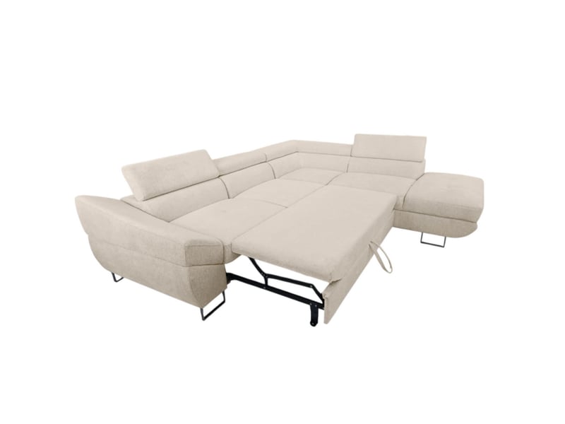 Canapé d'angle cassiope convertible avec coffre en tissu - beige - angle droit CASSIOPE - Conforama B