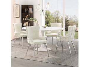 Chaises de salle à manger lot de 4 avec pieds antidérapants  - structure métal, velours beige et argent
