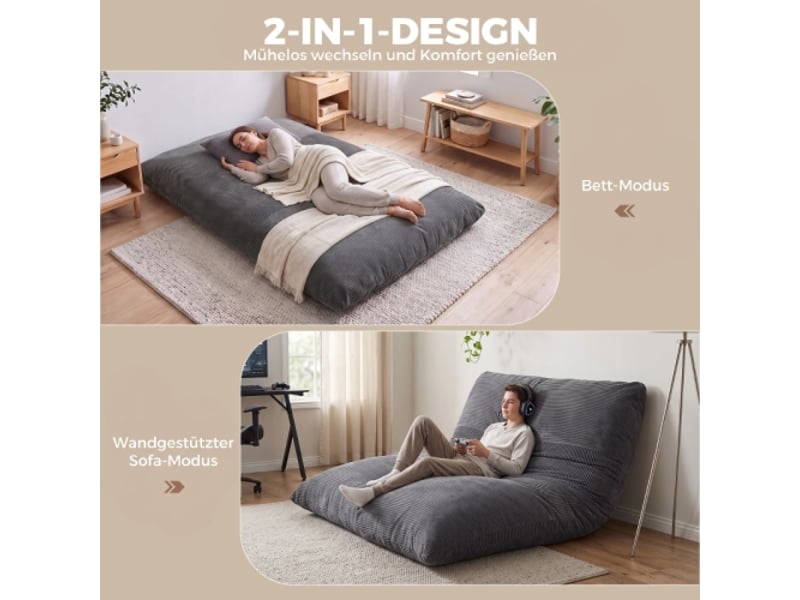  Fauteuil de sol 2-en-1 en velours côtelé, canapé-lit pliable pour lecture, gaming et méditation  - Conforama B