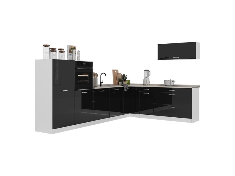  Vicco cuisine en angle, noir haute brillanceblanc, 327 x cm sans plan de travail  - Conforama E