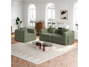 Canapé-lit modulable 2-en-1 en chenille, avec rangement dans les accoudoirs, structure métallique et configuration personnalisable - vert