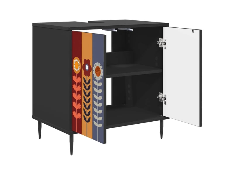  Armoire de salle de bain, meuble de rangement essen chêne noir 60x40x61 cm  - Conforama D