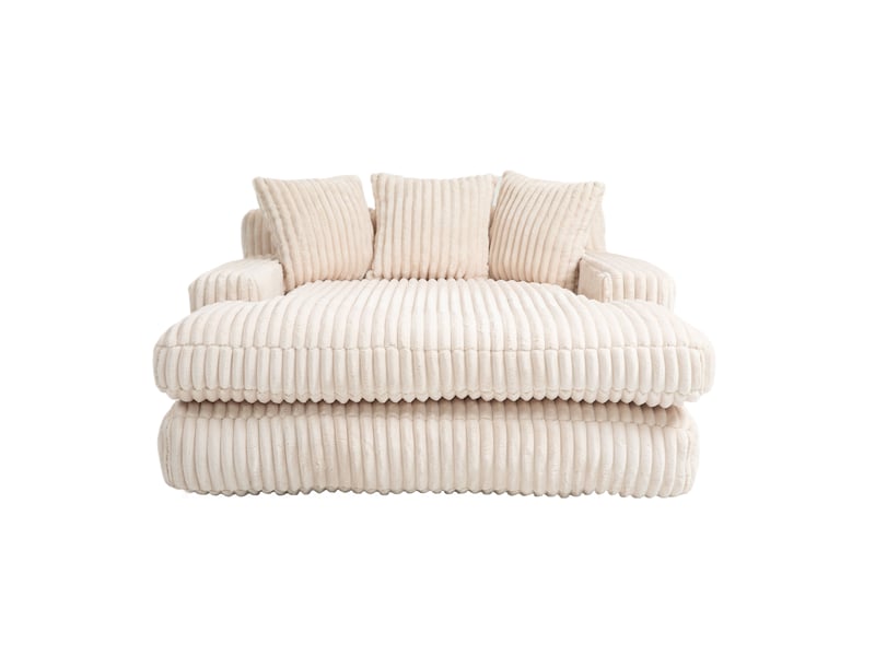  Canapé 1 place en velours côtelé beige avec 3 coussins, sans montage, 125x155x63 cm  - Conforama A