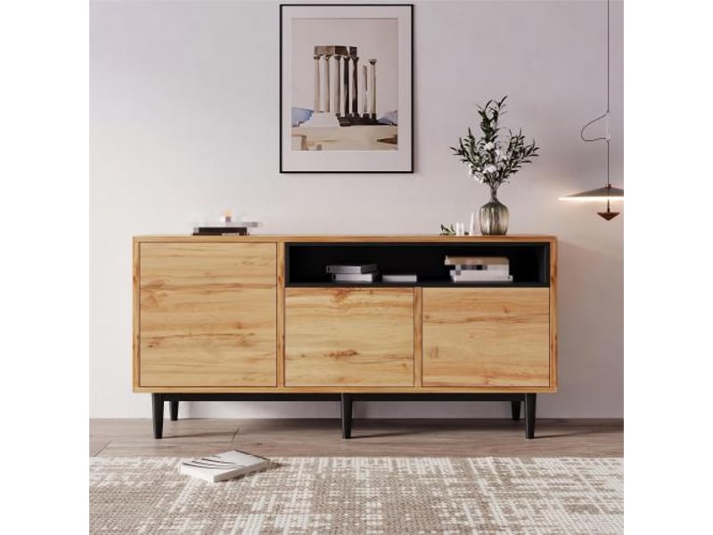 Buffet moderne en bois avec trois portes et étagères, 160 x 35 x 76 cm, montage facile, design peu encombrant, robuste et fiable - Conforama B