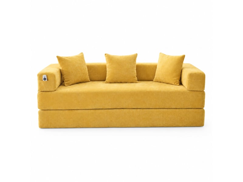 Canapé modulable modenvie 2 places en chenille jaune moutarde avec poches latérales et base antidérapante 198 x 79 x 60 cm  - Conforama A