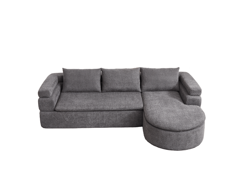  Canapé d'angle 3 places avec méridienne droite et coussins de dossier en chenille gris anthracite, 260 × 170 × 65 cm  - Conforama A