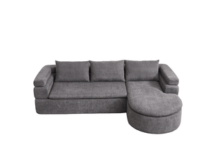 Canapé d'angle 3 places avec méridienne droite et coussins de dossier en chenille gris anthracite, 260 × 170 × 65 cm