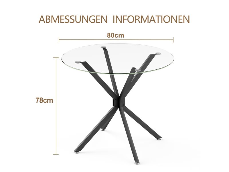  Table de salle à manger ronde pour 1 à 4 personnes avec plateau en verre trempé et pieds métalliques noirs 80 cm  - Conforama C