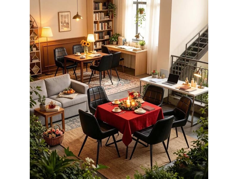  Lot de 4 chaises de salle à manger rembourrées en similicuir noir avec pieds réglables  - Conforama D