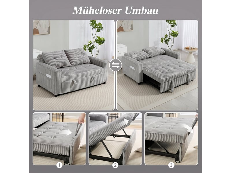 Canapé convertible 2 places velours côtelé gris clair 157 x 90 x 91 cm - Conforama D