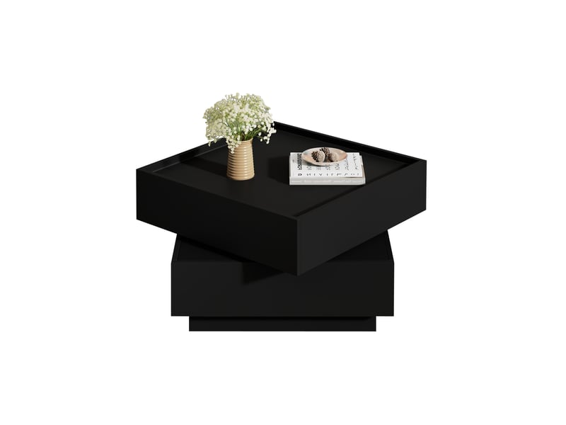  Table basse pivotante 360° noire avec 2 tiroirs - 60 x 60 x 38 cm  - Conforama A