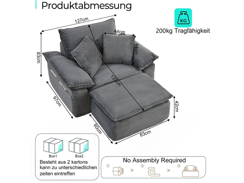 Fauteuil modulable en tissu et mousse haute densité, fonction couchage, repose-pieds mobile, poches et sans montage - Conforama C