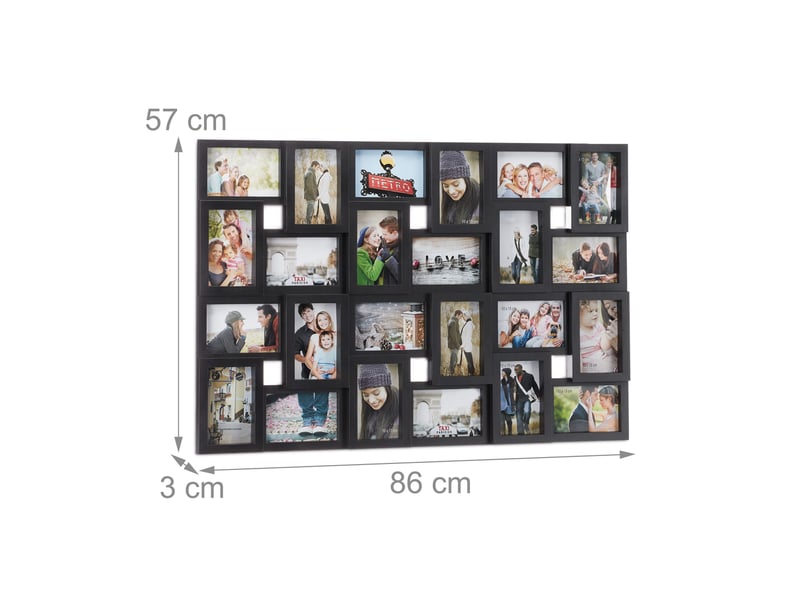  Cadre photos pêle-mêle vertical horizontal 57 x 86 x 3 cm pour 24 photos décoratif en plastique noir 13_0005508  - Conforama B