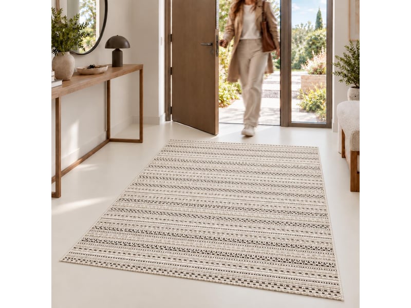  The white stone tapis extérieur à rayures 200x290 cm blanc glacier | pour intérieur et extérieur, résistant aux uv et à l'eau, lavable | tapis en polypropylène tissé à plat effet sisal  - Conforama D