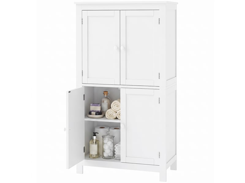  Meuble de salle de bain 4 portes avec étagères réglables mdf blanc 60 x 30 x 110 cm  - Conforama B