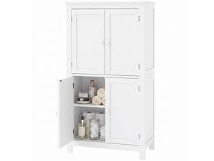 Meuble de salle de bain 4 portes avec étagères réglables mdf blanc 60 x 30 x 110 cm