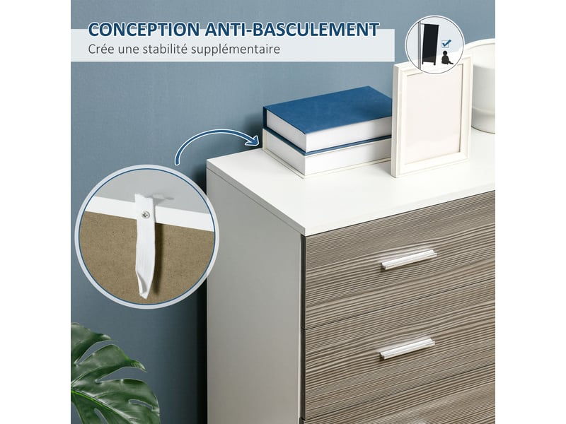  Commode meuble de rangement contemporain style 4 tiroirs 76 x 35 x 72 cm blanc et gris  - Conforama R