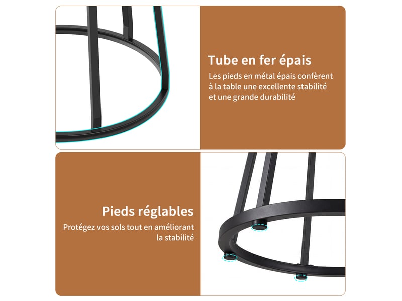 Table à manger ronde 6 personnes avec plateau aspect bois et pied en métal 120 cm, noir - Conforama R