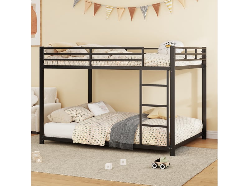  Lit superposé enfant 140x200 cm en métal noir avec échelle  - Conforama B