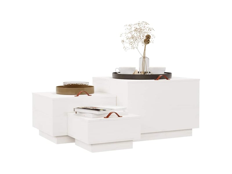  Boîtes de rangement et couvercles 3pcs blanc bois massif de pin  - Conforama D
