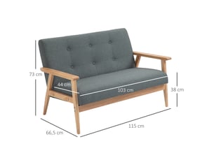 Canapé 2 places, canapé de salon, en lin, gris, 115 x 66,5 x 73 cm, mobilier pour espace de vie, pour salon