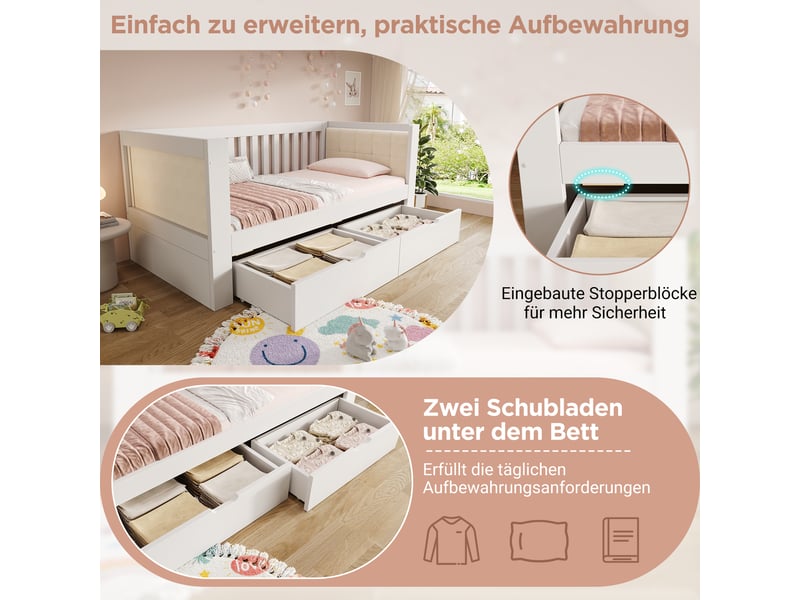  Lit avec rangement 90x200 cm à tiroirs, sans matelas, blanc  - Conforama D