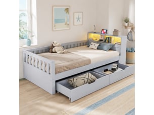 Lit simple 90x200 cm <strong>WISHDOR</strong> <strong></strong> coloris gris