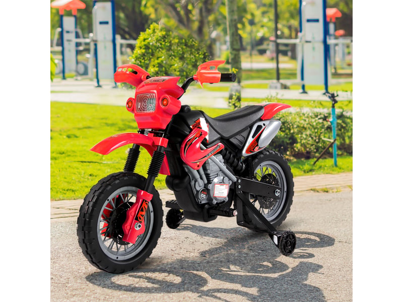  Moto électrique pour enfants de 3 à 6 ans en plastique pp avec stabilisateurs, phares et musique, 102 x 58 x 66 cm, rouge et noir  - Conforama D