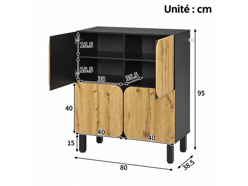  Meuble à chaussures 4 portes avec étagères réglables et pieds métal - design moderne  - Conforama C